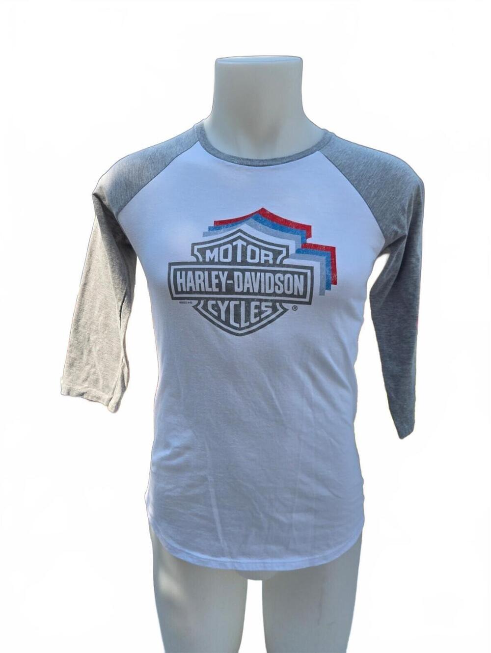 Women's Harley-Davidson Raglan 3/4 Sleeve T-Shirt in White and Grey, Size Medium